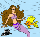 Dibujo Barbie sirena con su amiga pez pintado por celia22