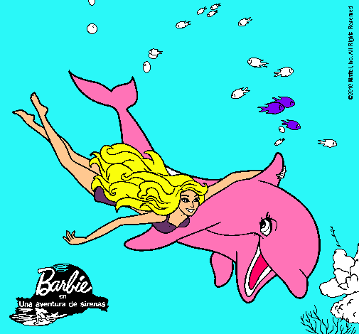 Dibujo Barbie y delfín pintado por Monse