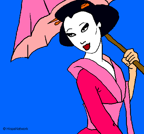 Geisha con paraguas