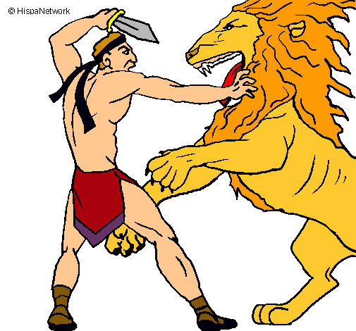 Dibujo Gladiador contra león pintado por VanBroc