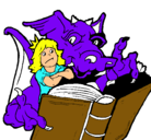 Dibujo Dragón, chica y libro pintado por avatar