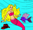 Dibujo Barbie sirena con su amiga pez pintado por DESI