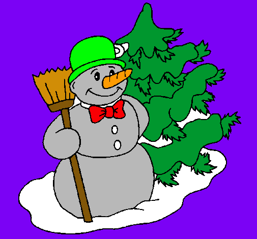Dibujo Muñeco de nieve y árbol navideño pintado por manitas