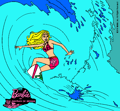 Barbie practicando surf