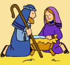 Dibujo Adoran al niño Jesús pintado por leta