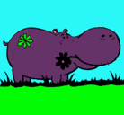 Dibujo Hipopótamo con flores pintado por nenasalina
