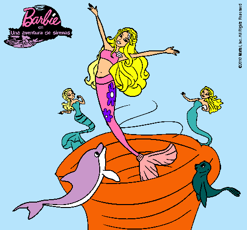 Dibujo Barbie sirena contenta pintado por marietta