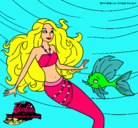 Dibujo Barbie sirena con su amiga pez pintado por nereamon