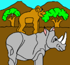 Dibujo Rinoceronte y mono pintado por TAFAEL