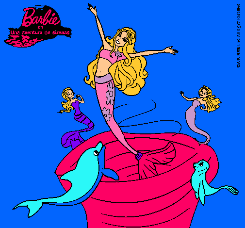 Dibujo Barbie sirena contenta pintado por margarit