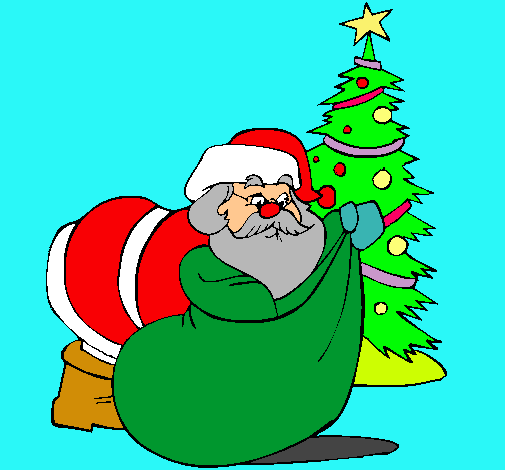 Dibujo Papa Noel repartiendo regalos pintado por carlamarti