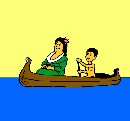 Madre e hijo en canoa