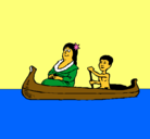 Dibujo Madre e hijo en canoa pintado por jajajajajajajaj