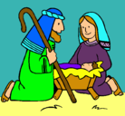 Dibujo Adoran al niño Jesús pintado por pitufa
