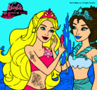 Dibujo Barbie se despiede de la reina sirena pintado por damaris