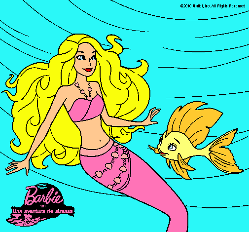 Dibujo Barbie sirena con su amiga pez pintado por LauraParraRubio