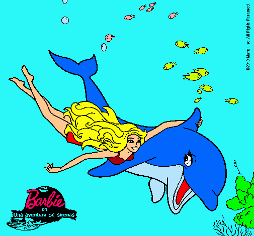Dibujo Barbie y delfín pintado por alba-adela