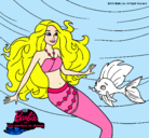 Dibujo Barbie sirena con su amiga pez pintado por Serenita