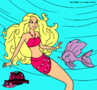 Dibujo Barbie sirena con su amiga pez pintado por antonella-selen