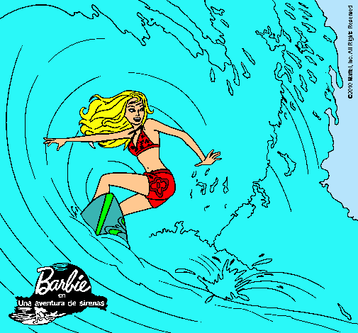 Dibujo Barbie practicando surf pintado por LauraParraRubio
