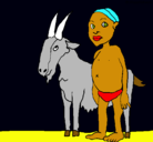 Dibujo Cabra y niño africano pintado por playmobil
