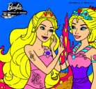 Dibujo Barbie se despiede de la reina sirena pintado por naza