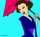 Dibujo Geisha con paraguas pintado por ANANDA