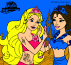 Dibujo Barbie se despiede de la reina sirena pintado por ylenia