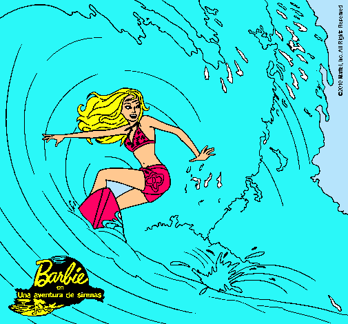 Barbie practicando surf