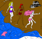 Dibujo Barbie y sus amigas en la playa pintado por letizia