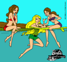 Dibujo Barbie y sus amigas pintado por playa 