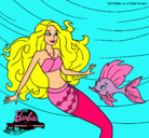 Dibujo Barbie sirena con su amiga pez pintado por NATALIA-