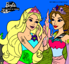 Dibujo Barbie se despiede de la reina sirena pintado por agua