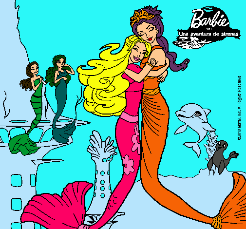 Dibujo Barbie sirena y la reina sirena pintado por LauraParraRubio