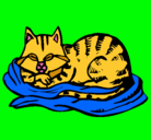 Dibujo Gato en su cama pintado por pitufa