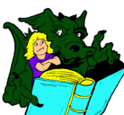 Dibujo Dragón, chica y libro pintado por 2001