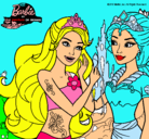 Dibujo Barbie se despiede de la reina sirena pintado por jimena