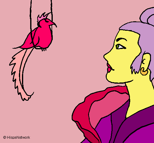 Dibujo Mujer y pájaro pintado por linis