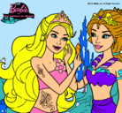 Dibujo Barbie se despiede de la reina sirena pintado por adela