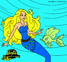 Dibujo Barbie sirena con su amiga pez pintado por tbmobm