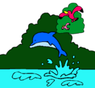 Dibujo Delfín y gaviota pintado por galy