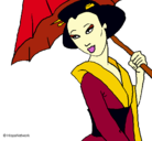 Dibujo Geisha con paraguas pintado por mirandita