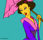 Dibujo Geisha con paraguas pintado por juju3