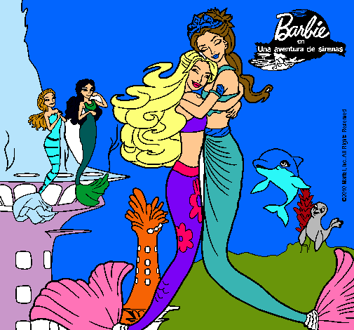 Dibujo Barbie sirena y la reina sirena pintado por daishamari