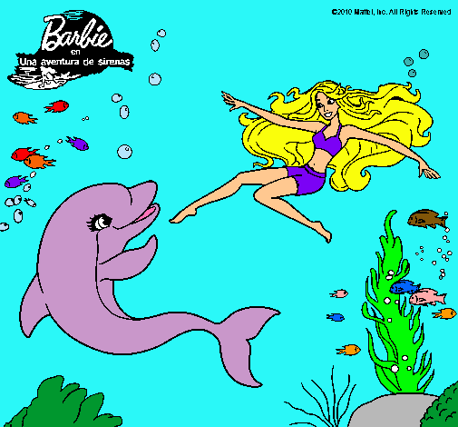 Dibujo Barbie jugando con un delfín pintado por selu