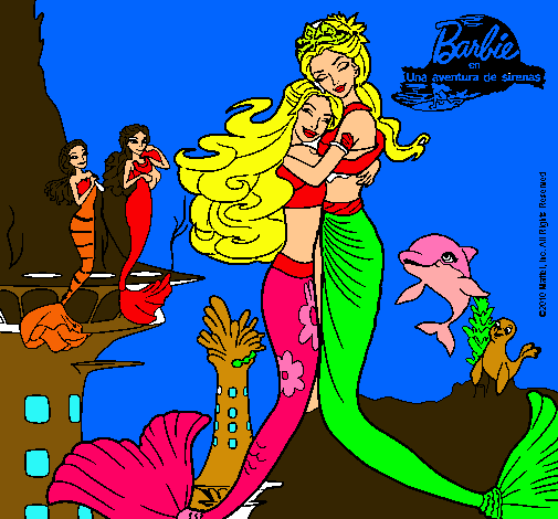 Dibujo Barbie sirena y la reina sirena pintado por blum