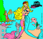 Dibujo Barbie sirena y la reina sirena pintado por elsa