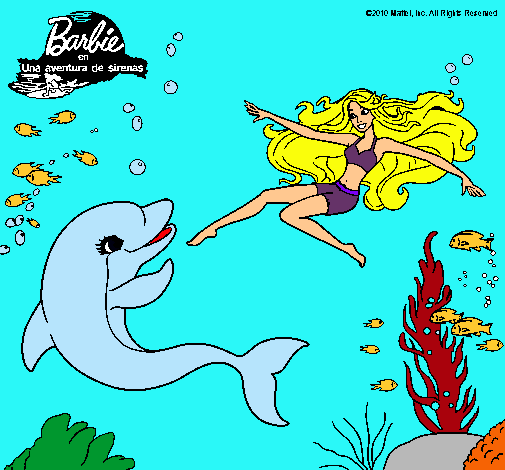 Dibujo Barbie jugando con un delfín pintado por LauraParraRubio