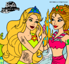 Dibujo Barbie se despiede de la reina sirena pintado por argen