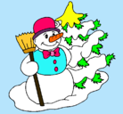 Dibujo Muñeco de nieve y árbol navideño pintado por mariiaadraxD